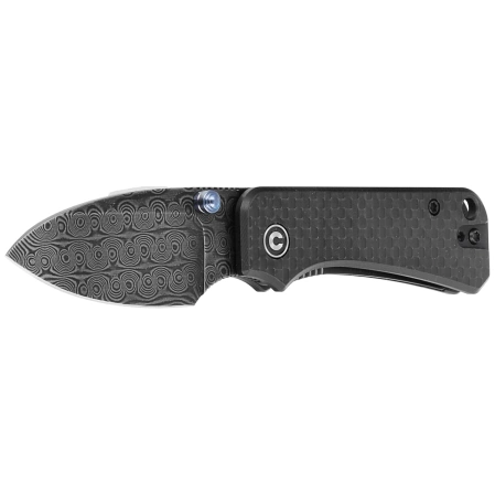 Civivi Knife Baby Banter Twill Carbon Fiber overlay on Black G10, Black Hand Rubbed Damascus by Ben Petersen (C19068S-DS1)