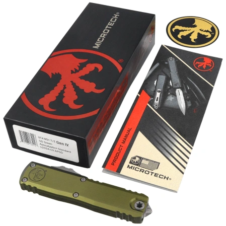 Microtech UTX-85 Gen IV T/E OTF Knife OD Green Aluminium, Apocalyptic M390MK by Tony Marfione (12334-10APOD)