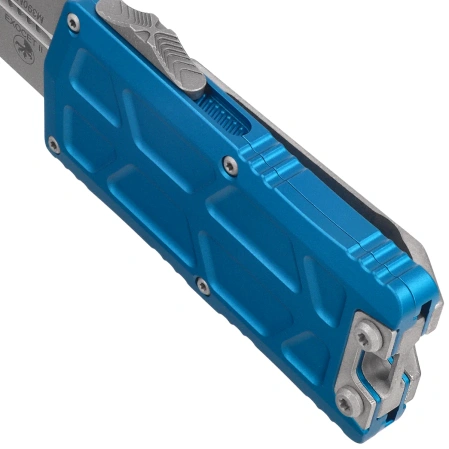 Microtech Exocet II D/E OTF Knife Blue Aluminum, Apocalyptic M390MK by Tony Marfione (1157-10APBL)