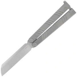 Kubey Ballistic Butterfly Knife Grey Titanium, Beadblasted 14C28N by Mark Perez (KU297A)