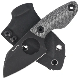 Kizer Nightjar Knife Black Norplex UltreX Micarta, Black PVD / Stonewashed AUS-10 by Vincent Rizzo (1114A1)