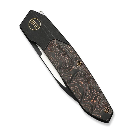 WeKnife Brr15 Black Titanium/Copper Foil Carbon Fiber, Black Stonewashed/Satin M390 by Rafal Brzeski (WE24007-1)