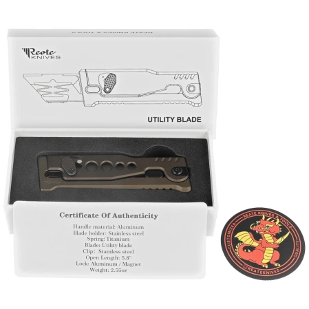 Reate EXO-U V2 Utility Knife Bronze Speedhole Aluminum, Stainles Steel