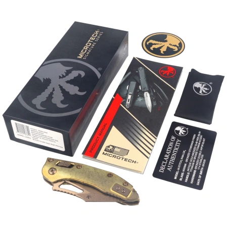 Nóż składany Microtech M-Stitch Ram-Lok S/E Marfione Select Antique Gold Slab Side Titanium, Bronze HW, Bronzed Stonewashed M390MK by Borka Blades and Tony Marfione (169MRL-13MS2)