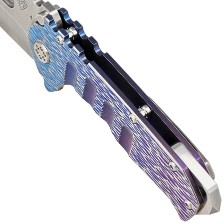 Medford Praetorian T DP Blue-Violet w/Silver ''Dragon Skin'' Titanium, Std HW/Clip, Tumbled S45VN by Greg Medford