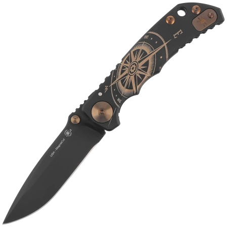 Spartan Blades Harsey Folder Special Edition Golden Compass Knife Black Titanium, Bronze HW, Black MagnaCut by William W. Harsey Jr. (SF5GOLDENCOMPASS)