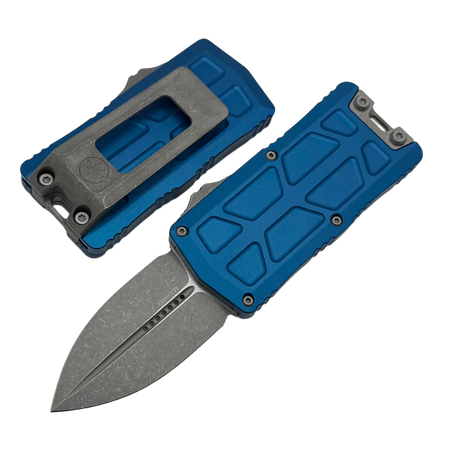 Nóż automatyczny OTF Microtech Exocet II D/E Blue Aluminium, Apocalyptic M390MK by Tony Marfione (1157-10APBL)