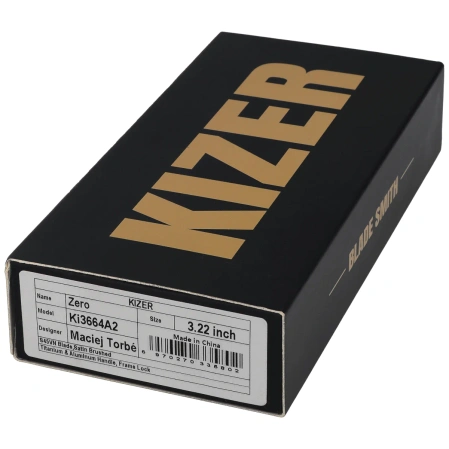 Kizer Zero Knife Gray Titanium / Black Aluminium, Hand Brushed S45VN by Maciej Torbe (Ki3664A2)