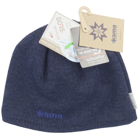 Kama 100% Merino Wool Gore-Tex Infinium Windstopper Cap, Navy (AW69-108 L)