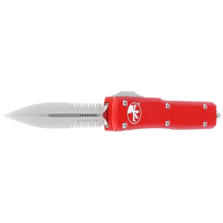 Microtech Ultratech D/E OTF Knife Red Aluminum, Stonewashed P/S M390 by Tony Marfione (122-11RD)
