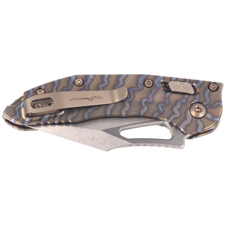 Microtech M-Stitch Ram-Lok S/E Marfione Select Knife Slab Side Flamed Titanium, Bronze HW Stonewashed M390MK by Borka Blades and Tony Marfione (169MRL-10MS7)