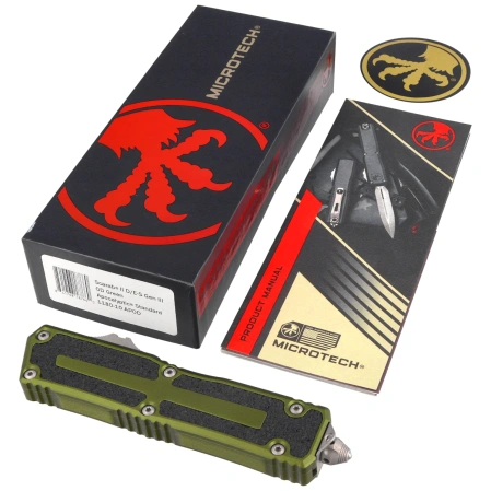 Nóż automatyczny OTF Microtech Scarab II Gen III D/E-S OD Green Aluminium, Apocalyptic M390MK by Tony Marfione (1180-10APOD)