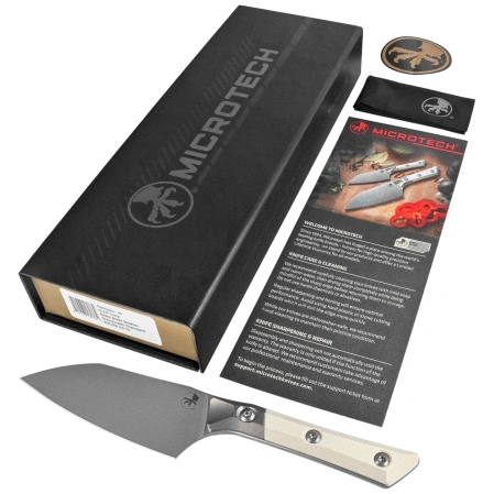 Microtech Santoku 4.2'' Kitchen Knife Titanium Bolster/Ivory G10, Stonewashed M390MK (3300B-10IV)