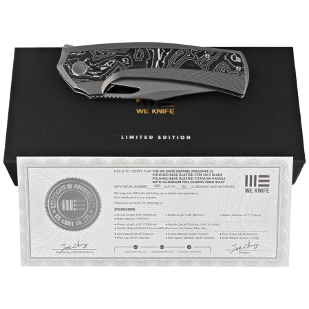 Nóż składany WE Knife Nefaris LE No 097/155 Polished Bead Blasted Titanium / Aluminium Foil / CF, Polished Bead Blasted CPM 20CV (WE22040F-2)