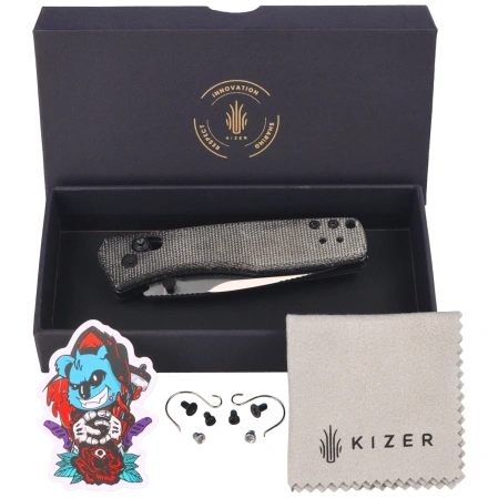 Kizer Aegis Knife Black Norplex UltreX Micarta, Satin AEB-L by Azo (V3774A1)