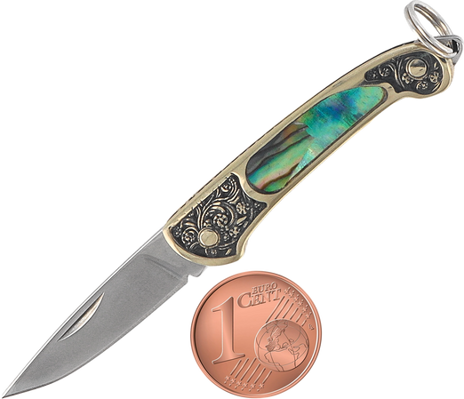 Third Decor Habitat Miniature Knife Brass/Abalone, Mirror Polished 420 (N89-7)
