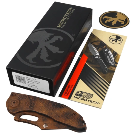 Microtech Stitch-A S/E Signature Automatic Knife Plague Outbreak Aluminum, Plague Outbreak M390 by Borka Blades and Tony Marfione (169-1PLOBS)