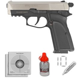 Airgun set 19: Voltran Ekol ES P66C Satin 4.5 mm Pistol, 1500 BBs, 10 CO₂ cartridges, 100 targets