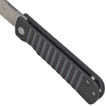 Bestech Titan Knife Black Carbon Fiber/Blue G10, Damascus by Keanu Alfaro (BL05A)