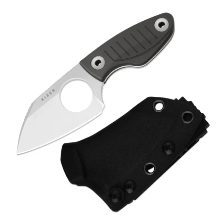 Kizer Nightjar Knife Gray Aluminium, Stonewashed AUS-10 by Vincent Rizzo (1114A2)