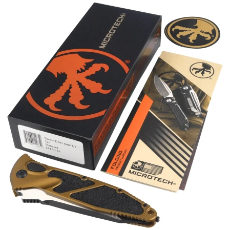 Nóż automatyczny Microtech Socom Elite Auto T/E Tan Aluminium, Black M390MK by Tony Marfione (161A-1TA)