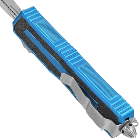 Microtech Scarab II Gen III D/E-S OTF Knife Blue Aluminum, Stonewashed M390MK by Tony Marfione (1180-10BL)