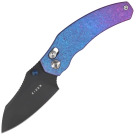 Kizer Mini Bulldog Knife Purple-Blue Crystallized Titanium, Matte DLC Ultra S45VN by O.SHO (Ki3672SA1)