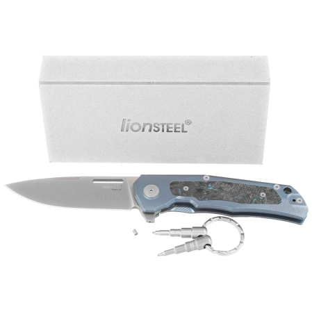 LionSteel Q4ttro Knife Blue Titanium / Fat Carbon, Satin MagnaCut by Molletta (Q4 BL)