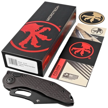 Microtech Stitch-A S/E Automatic Knife Black Aluminum, Black P/S M390 by Borka Blades and Tony Marfione (169-2T)