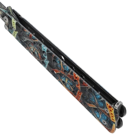 Nóż składany motylek Third Decor Habitat Balisong K3101 3D Poker Skull Print 420, Comb-Style Blade 420 (TH-K3101)