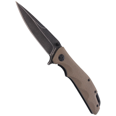 Nóż składany FoxEdge Mandatory Fun G10 Coyote Tan, Stone Washed PVD by Russ Kommer (FE-025)