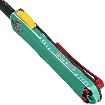 Nóż automatyczny OTF Heretic Manticore S T/E Bounty Hunter/Camo Carbon, Battleworn Black Cerakote MagnaCut by Tony Marfione Jr.