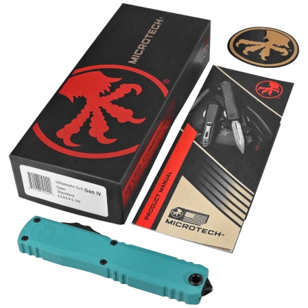 Microtech Ultratech Gen IV S/E OTF Knife Cyan Aluminum, Black M390MK by Tony Marfione (11214-1CN)