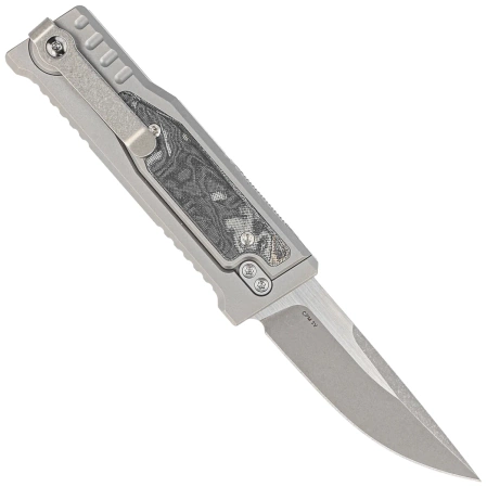 Reate Knife Mini EXO OTF Gravity Drop Point Bead Blasted Titanium/Burl Linen Micarta, Stonewashed CPM 3V