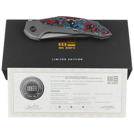 Nóż składany WE Knife Merata LE No 245/310 Titanium / Nebula Fat Carbon Fiber, Hand Rubbed Satin CPM 20CV by Anton Tkachenko (WE22008B-2)