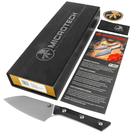 Microtech Santoku 4.2'' Kitchen Knife Black G10, Stonewashed M390MK (3300-10BK)