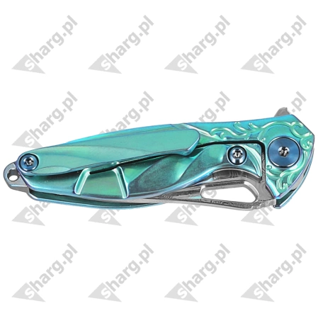 Nóż składany RikeKnife Mini Hummingbird Green Titanium, Rose Damascus by Richard Wu (RK-MINI-G)