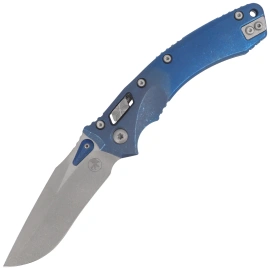 Microtech Amphibian Ram-Lok S/E Marfione Select Knife Blue Anodized Slab Side Titanium, Blue HW, Apocalyptic M390MK by Tony Marfione (137RL-10APMS2)