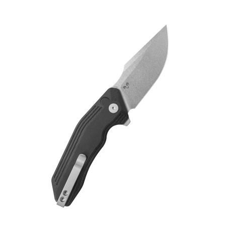 Kubey Basilisk Knife Black G10, Stonewashed 14C28N by Damned Designs (KU391A)