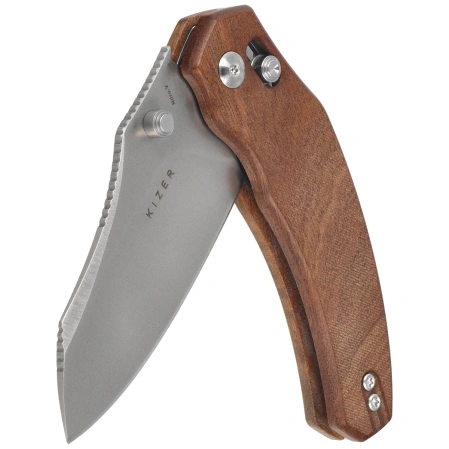 Kizer Bulldog Knife Mkuruti Wood, Satin Nitro-V by O.SHO (V3672A2)