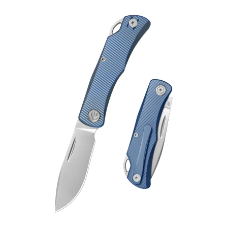 KB by Kubey El Dorado Knife Blue Titanium, Silver Beadblasted M390 by Derek Sharon (KB469C)