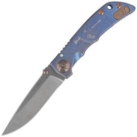 Spartan Blades Harsey Folder 3.25 Plague Doctor Blue Titanium, Stonewashed MagnaCut by William W. Harsey (SF10 Custom Plague BLU)