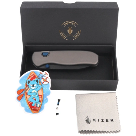 Kizer Drop Bear Zero Knife Dark Gray Aluminum, Matte DLC Ultra Elmax by Azo (Ki3619BDA1)