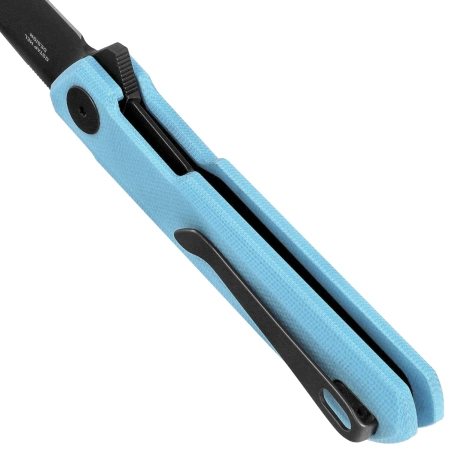 Bestechman Mini Knife Light Blue G10, Grey PVD D2 by Ostap Hel (BMK03L)