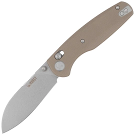 Kubey Breeze Knife Tan G10, Stonewashed 14C28N by Caleb Waltman (KU288C)