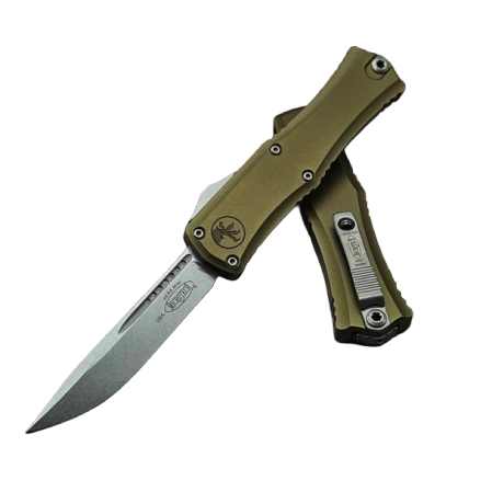 Nóż automatyczny OTF Microtech Hera II Mini S/E OD Green Aluminium, Stonewashed M390MK by Tony and Sean Marfione (1703M-10OD)
