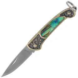 Third Decor Habitat Miniature Knife Brass/Abalone, Mirror Polished 420 (N89-7)