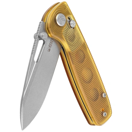 Kubey Bluff Knife Translucent Ultem, Sandblasted 14C28N by Garet Caronna (KU248E)