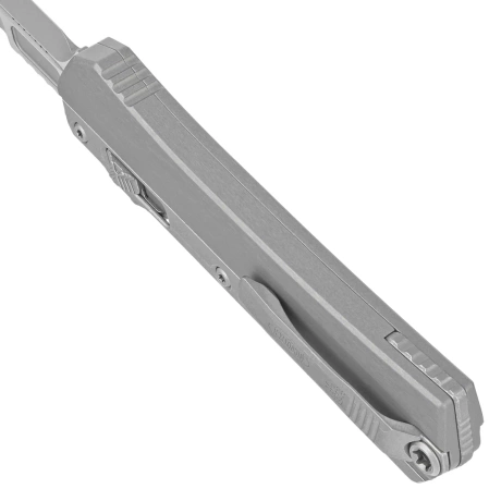 Microtech Glykon Bayonet OTF Knife Natural Clear Aluminim/Apocalyptic Titanium, Apocalyptic M390 by Tony and Sean Marfione (184-10APNC)