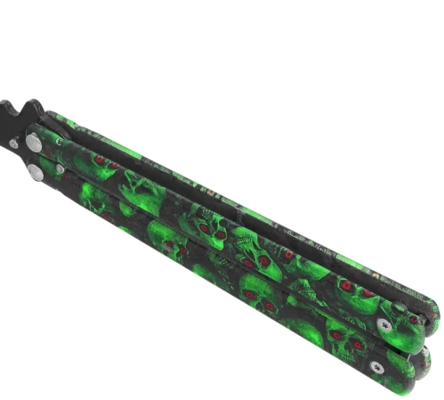 Nóż motylkowy Third Decor Habitat Balisong K3102V Practice Fan Knife Non-Cutting Green Skull 420, Non-Edging Black 420 (TH-K3102V)